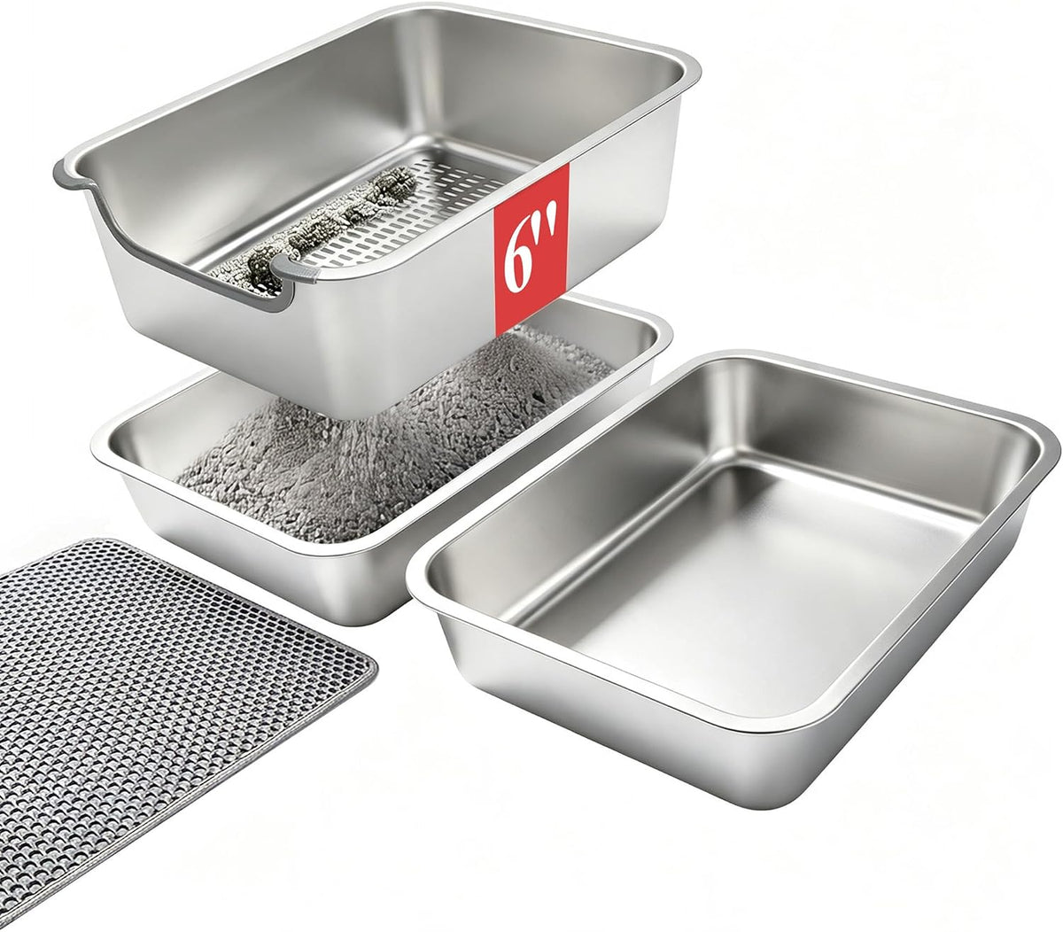 Stainless Steel Sifting Cat Litter Box for Clumping Clay (M)