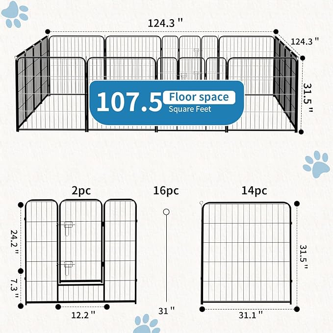 NEWBULIG Dog Playpen 16 Panels 32" Height Foldable Heavy Duty Metal Dog - Image 3