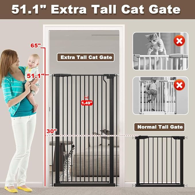 Fairy Baby 51.18" Extra Tall Pet Cat Gate, 48.5"-56.2" Extra Wide Baby Gate - Image 3