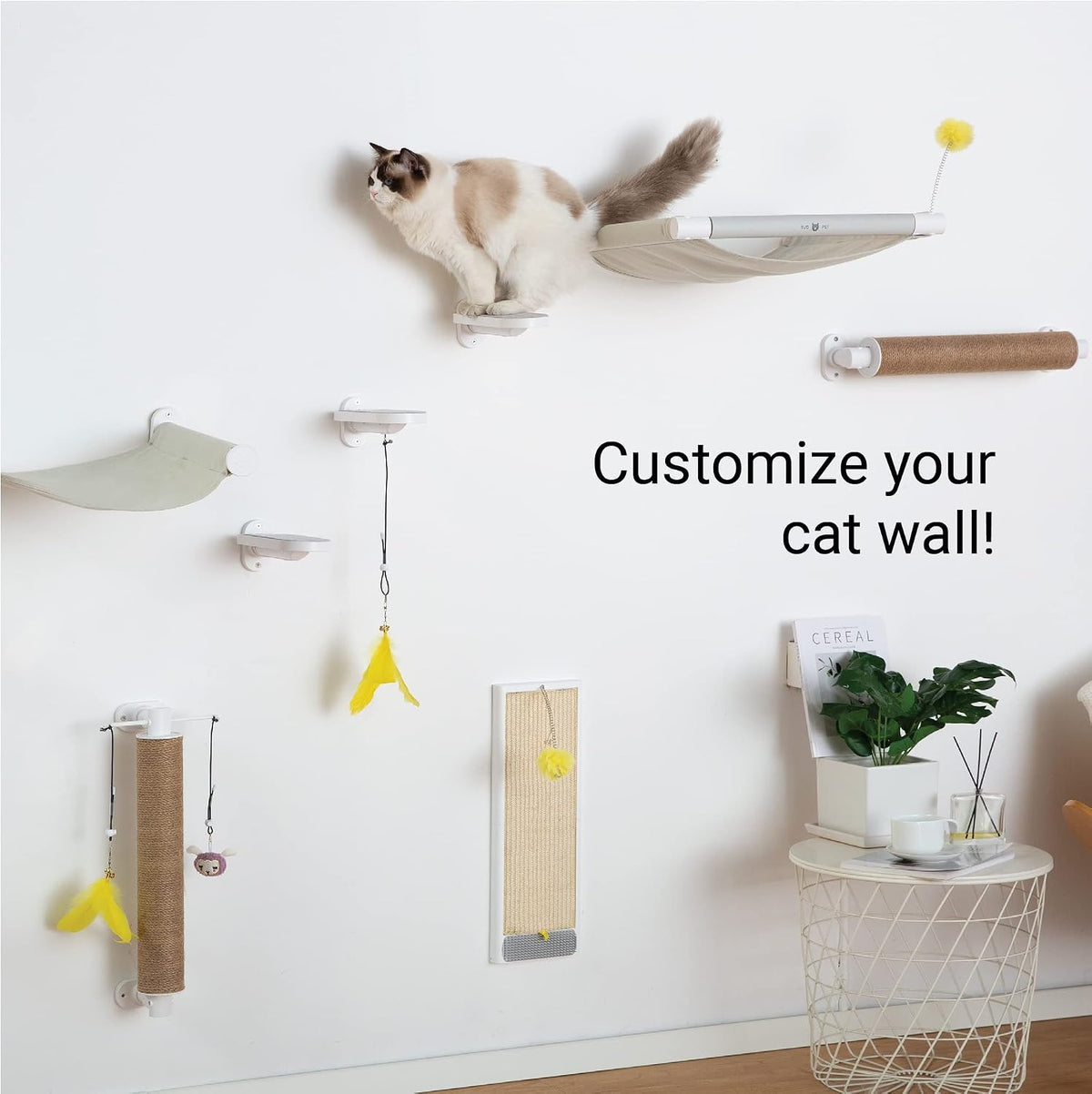 SVD.PET (2-PACK Cat Wall Steps, Cat Climbing Stairs with Replaceable Felt Pad, Cat Climbing Shelves for Wall Mounted with Cat Toy, Cat wall furniture for Kitten, Medium and Large Cats (White)