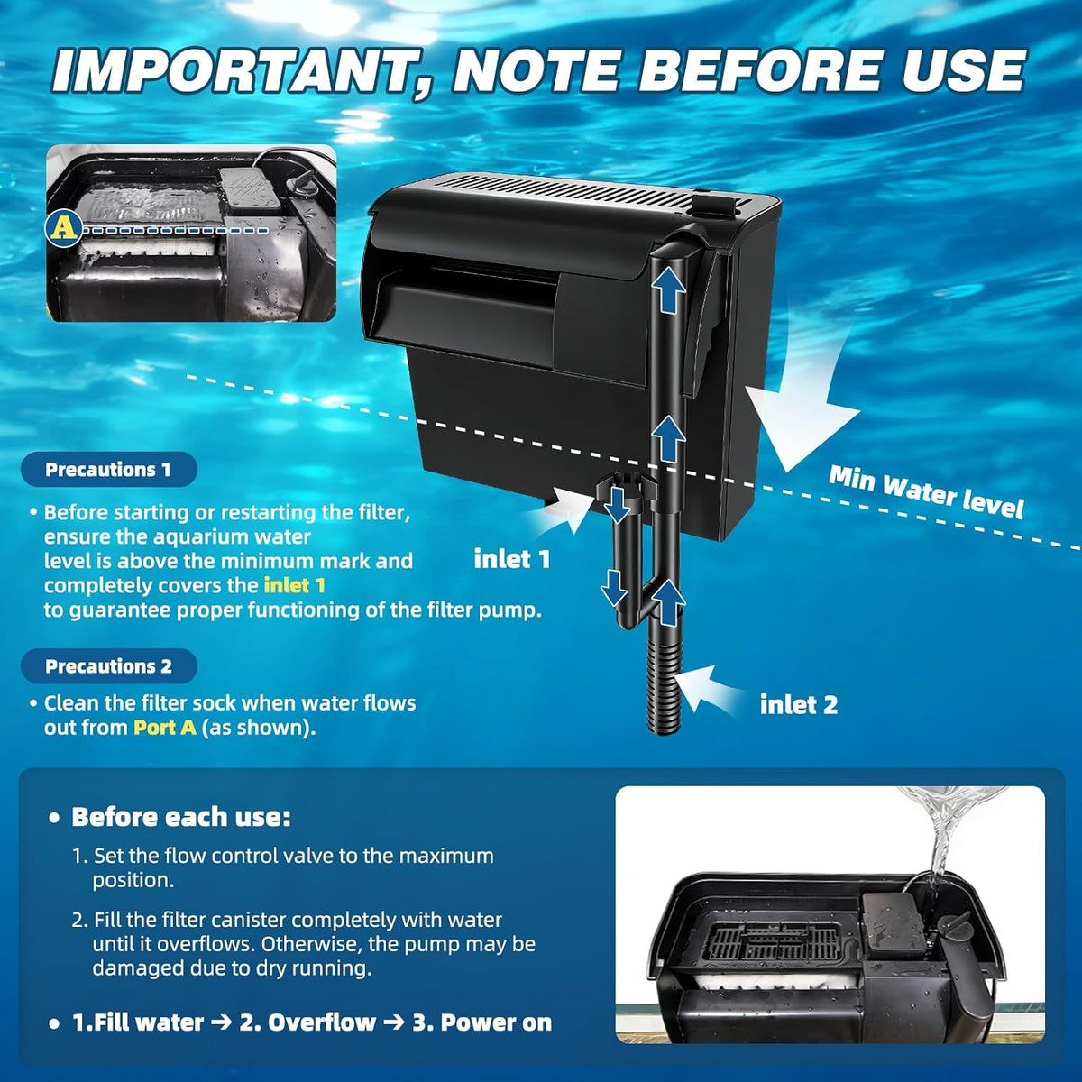 Large Hang on Back Aquarium Filter w/ U-V Light for 40-150 Gallon Fish Tank