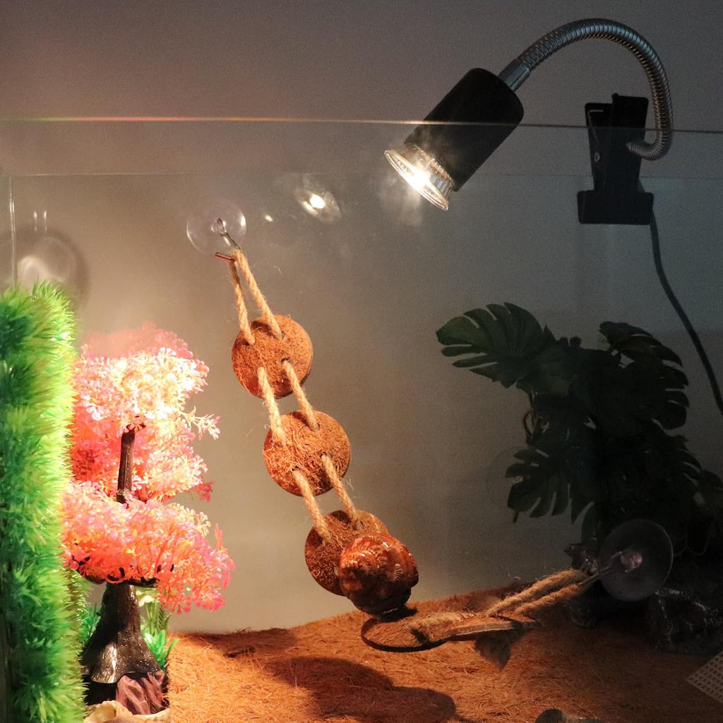 Hermit Crab Heat Lamp, Reptile Heat Lamp with Clamp, Reptile Light with Rotatable Hose and Timer, Suitable for Reptiles Lizard Turtle Tortoise Snake Bearded Dragon Hermit Crab, 2 Bulbs 25W+50W