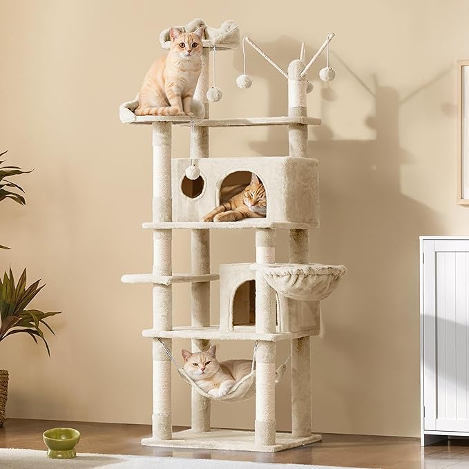 Yaheetech Cat Tree, 67in Large Tower w/ 3 Removable Teaser Sticks, 2 Kitten-Ear by Yaheetech