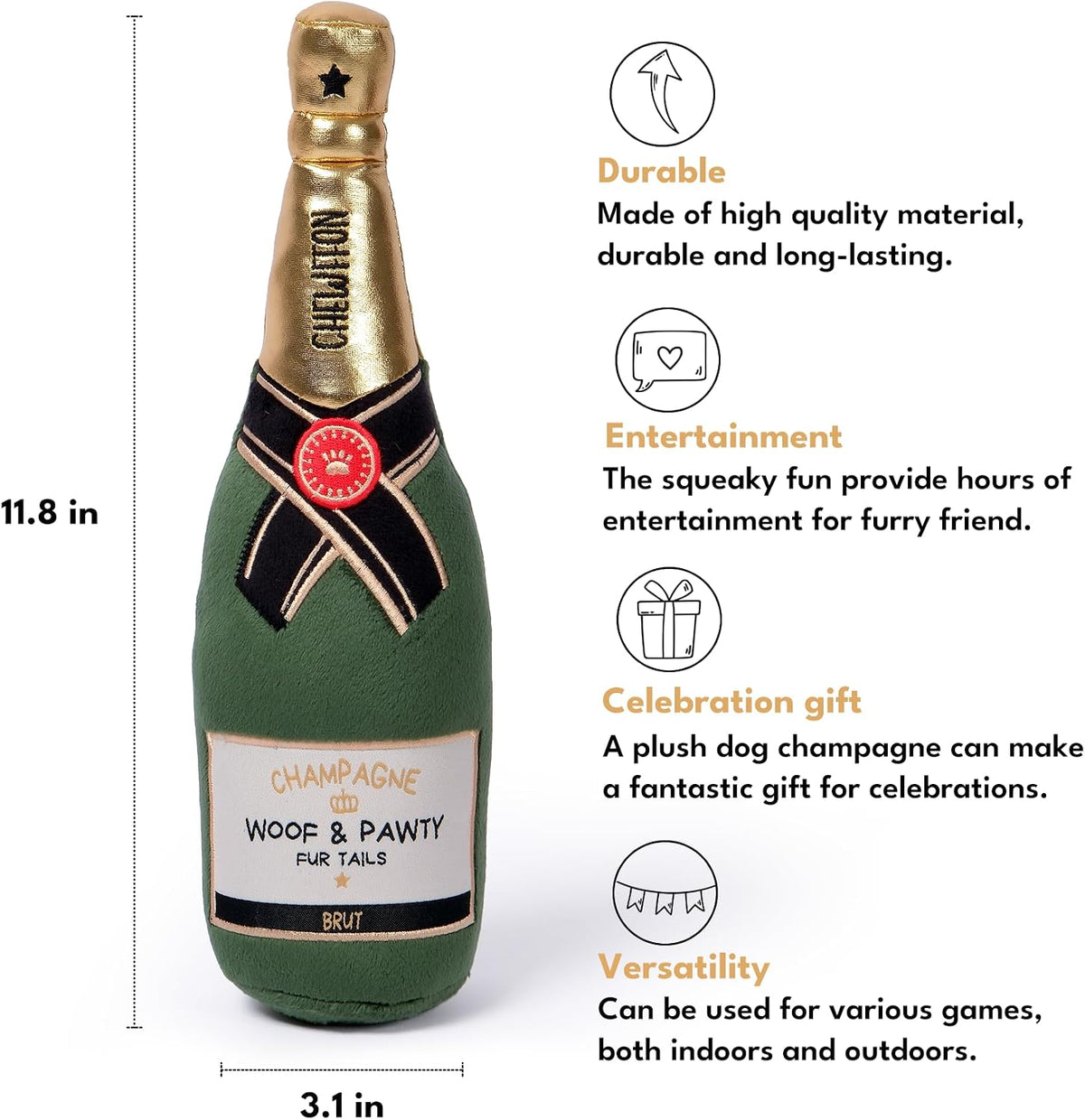 CHEWFFON Dog Toy, Interactive Champagne Shape Squeaky Toy for Boredom