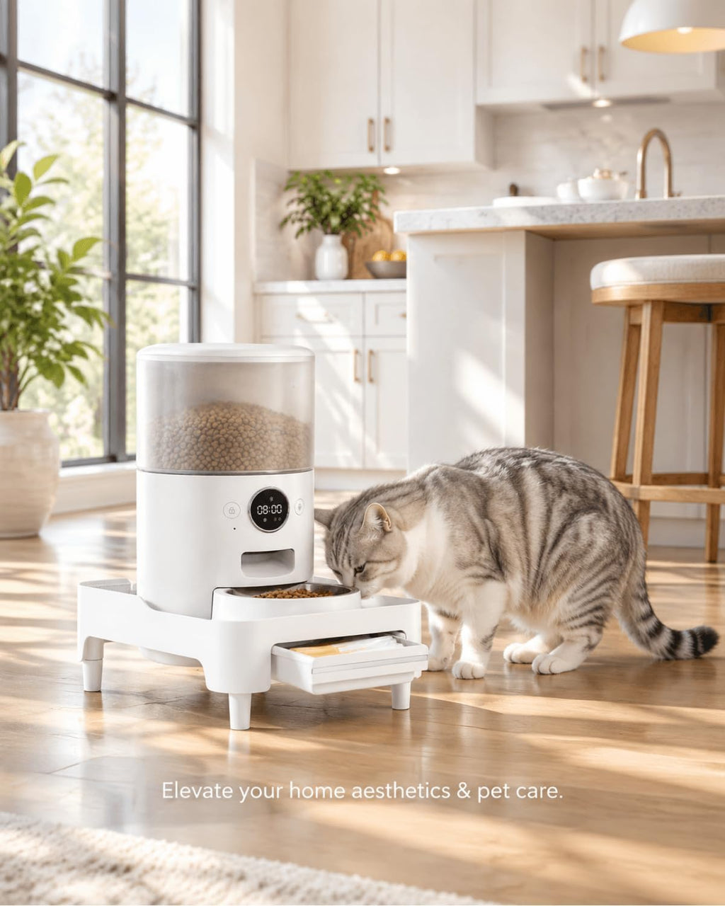 YOUEON Adjustable Elevated Automatic Pet Feeder Stand with Storage Drawer