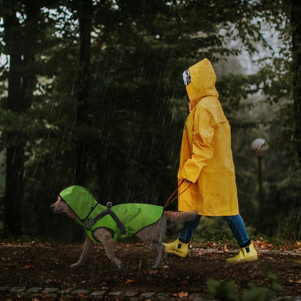 Dog Raincoat Waterproof Dog Hoodie Reflective Dog Raincoat Hooded Adjustable Rain Jacket for Small Medium Large Dogs Puppies (Green, L)