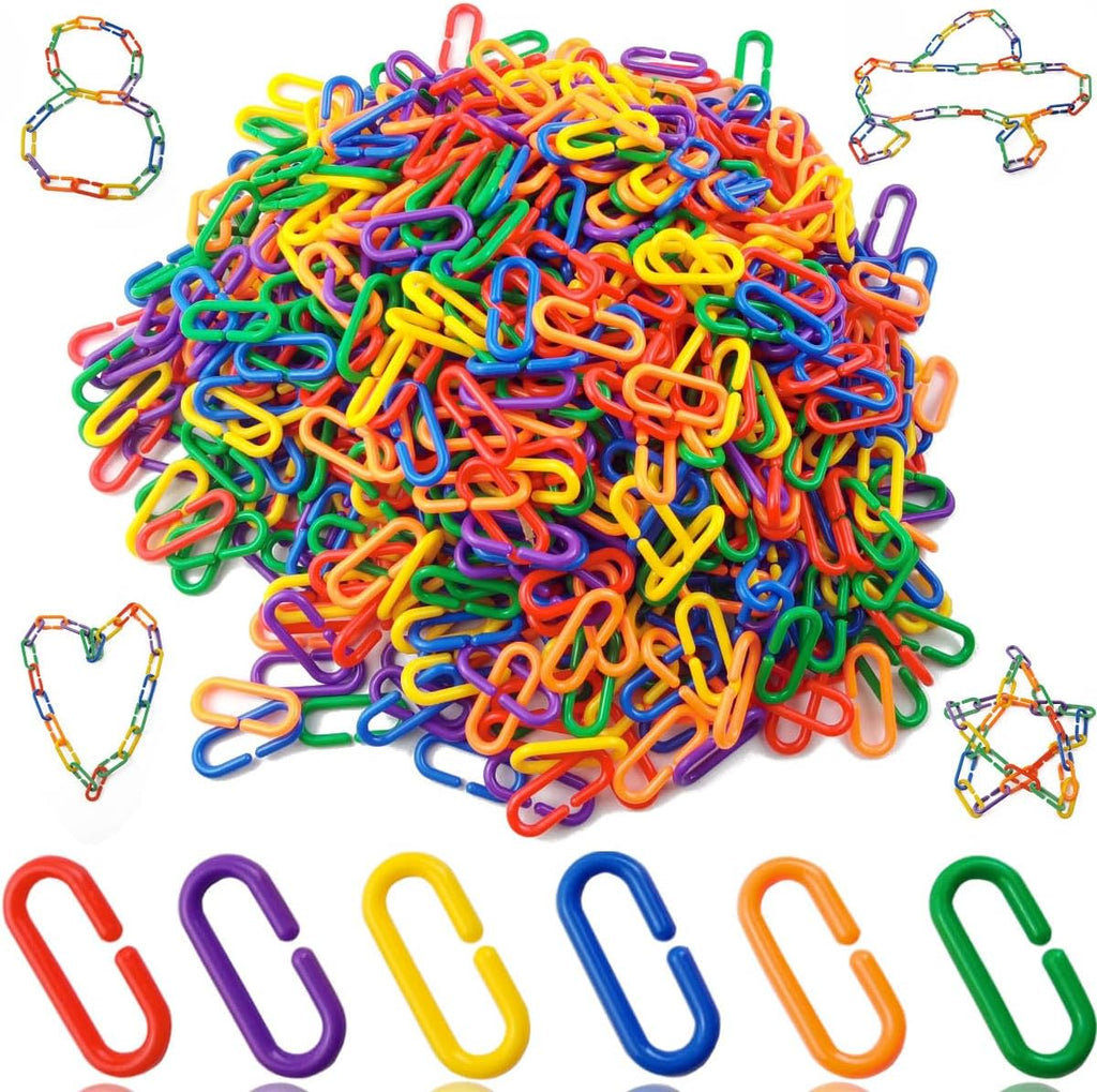 RONYOUNG 620PCS Rainbow C-Clips Plastic Chain Links, Bird Swing & Climbing Chain Cage Toy Clips & Hooks, DIY Kids Learning Toys for Classroom, Suitable for Sugar Glider, Rat, Parrot, Bird