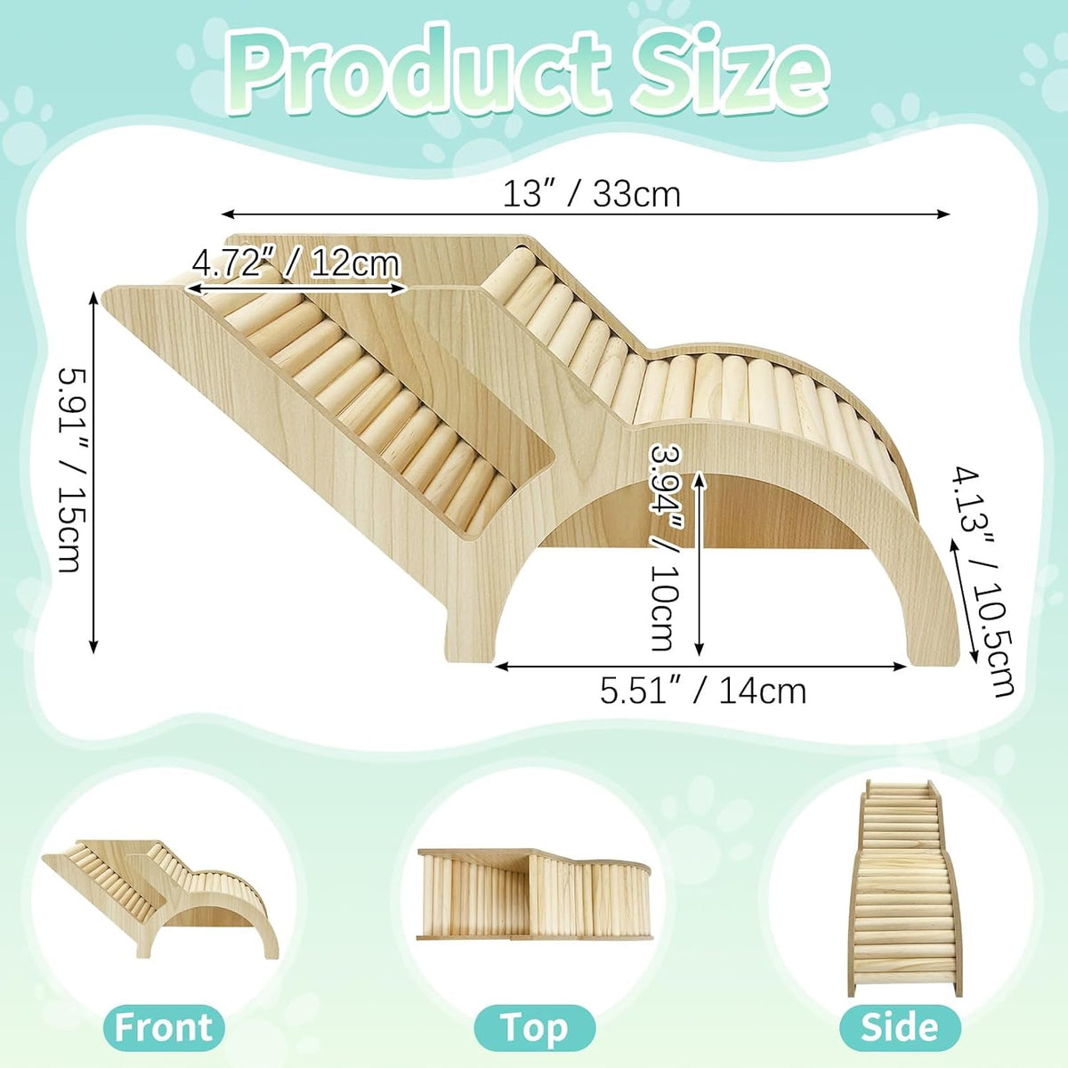PINVNBY Hamster Climbing Ladder and Tunnel Hideout Wooden Hamster Climbing Toy Cage Decor Accessories for Gerbil Mice or Other Small Animals (Arch Bridge Tunnel)