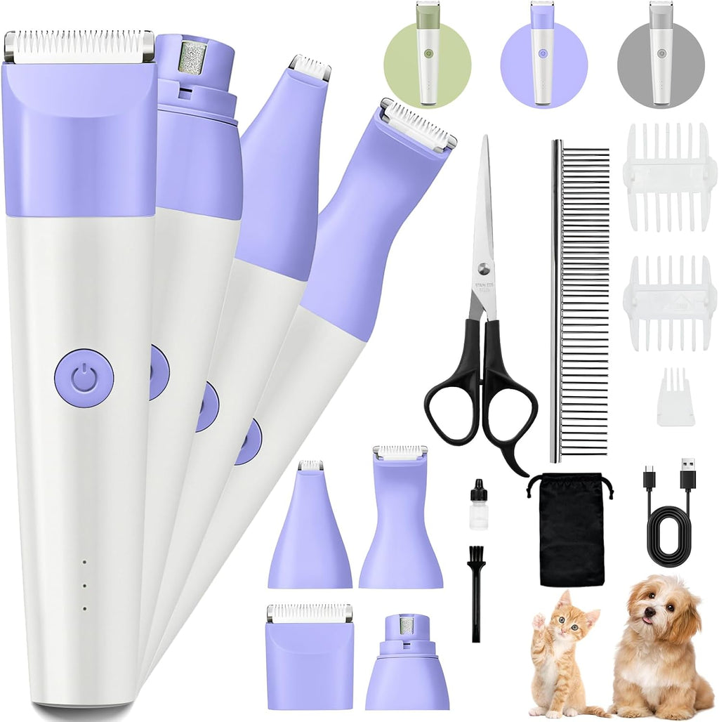 4 in 1 Rechargeable Dog Clippers Grooming Kit with 2 Speeds and Low Noise