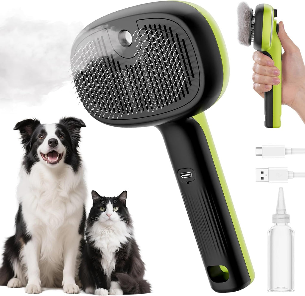 Pet Grooming Tool Bundle: Self-Cleaning Cat Steam Brush + Self-Cleaning Undercoat Rake + Comb