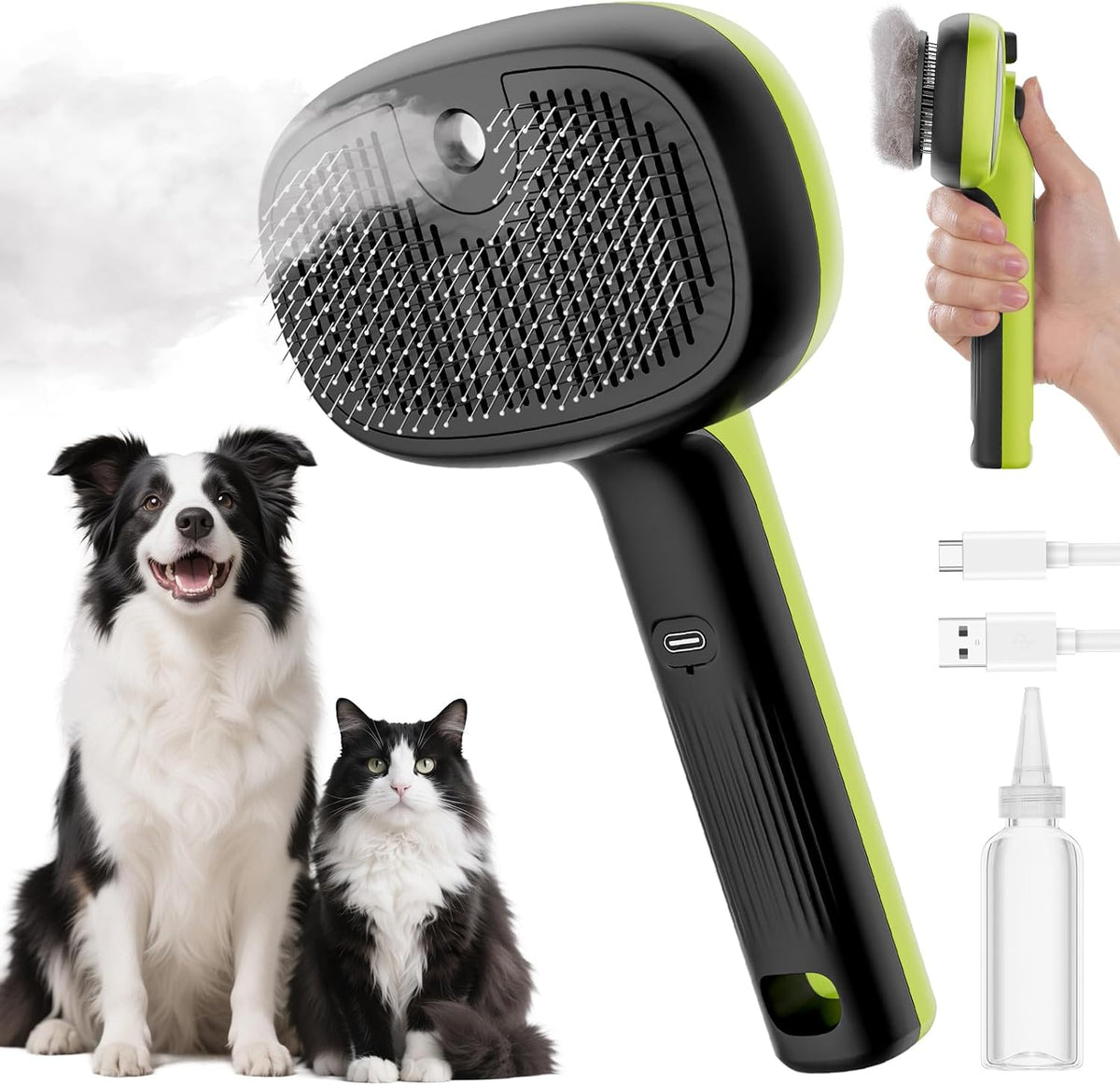 Pet Grooming Tool Bundle: Self-Cleaning Cat Steam Brush + Self-Cleaning Undercoat Rake + Comb