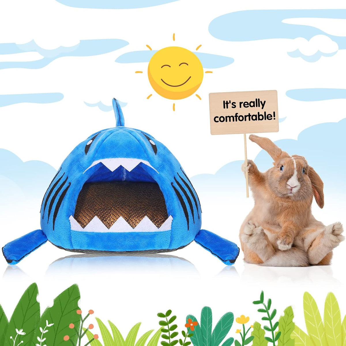 Jetec Shark Guinea Pig Hideout Bed, Small Animal Hamster House, Navy Blue