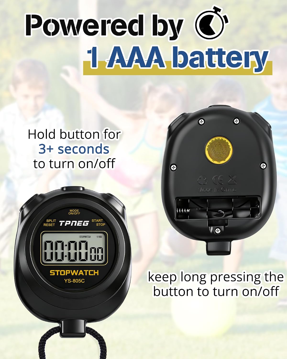 Simple Stopwatch Timer - Easy to Use, Set Up, Read, and Carry - Large Display - On/Off, AAA Battery - Ideal for Coaches, Track and Field, Soccer Referees, Sports, Classroom