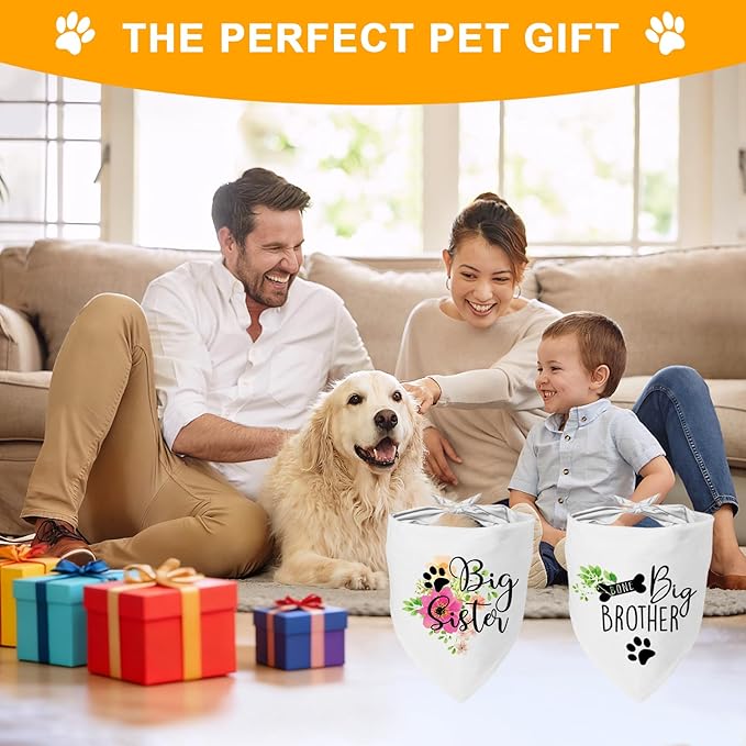 2 Packs Big Sister Brother Pregnancy Announcement Dog Bandana, Gender Reveal - Image 7