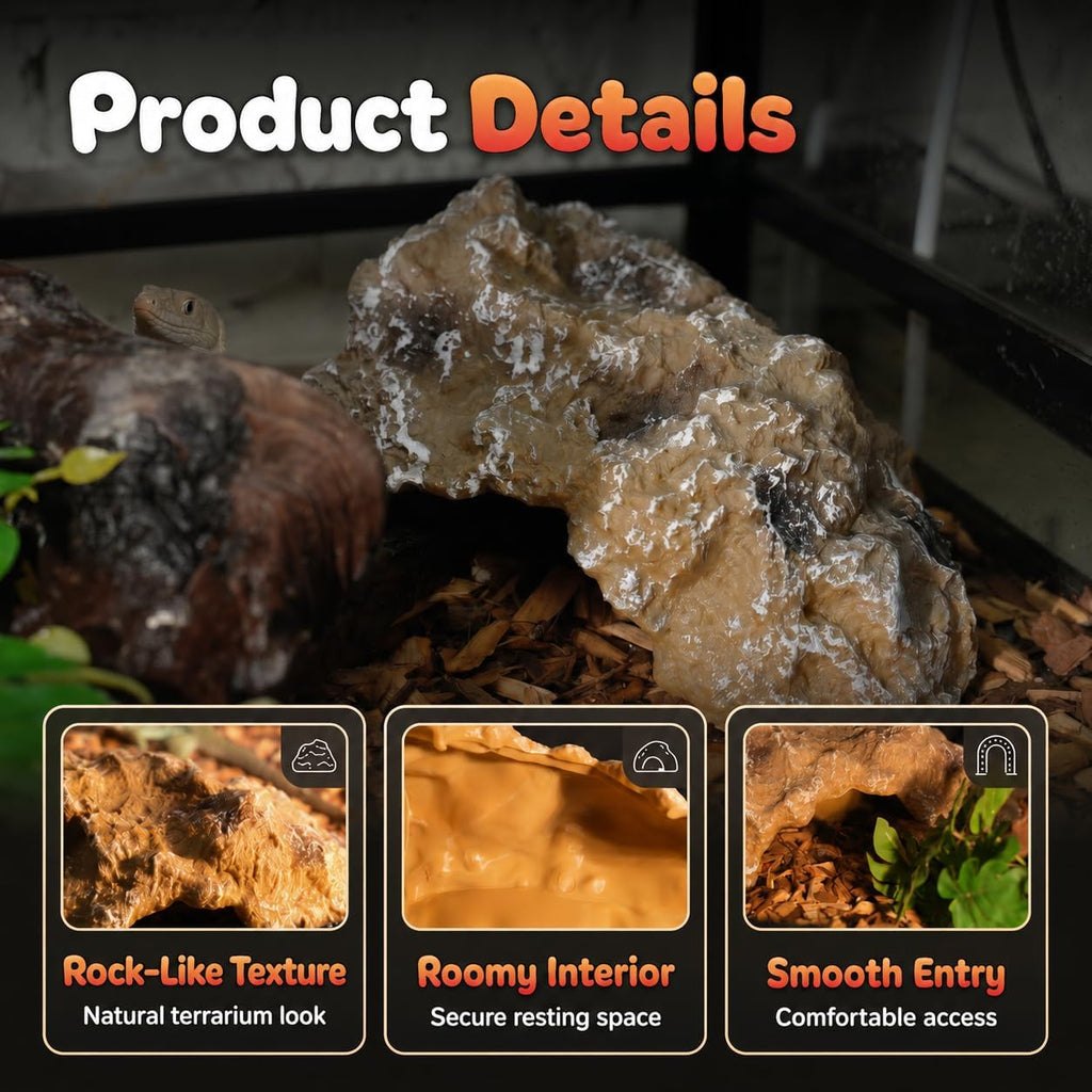 Reptile Hide Rock Cave, Small Resin Corner Hideout for Juvenile Leopard Geckos, Small Geckos, Small Lizards & Juvenile Snakes, Natural Terrarium Tank Decor for Dry or Humid Habitats