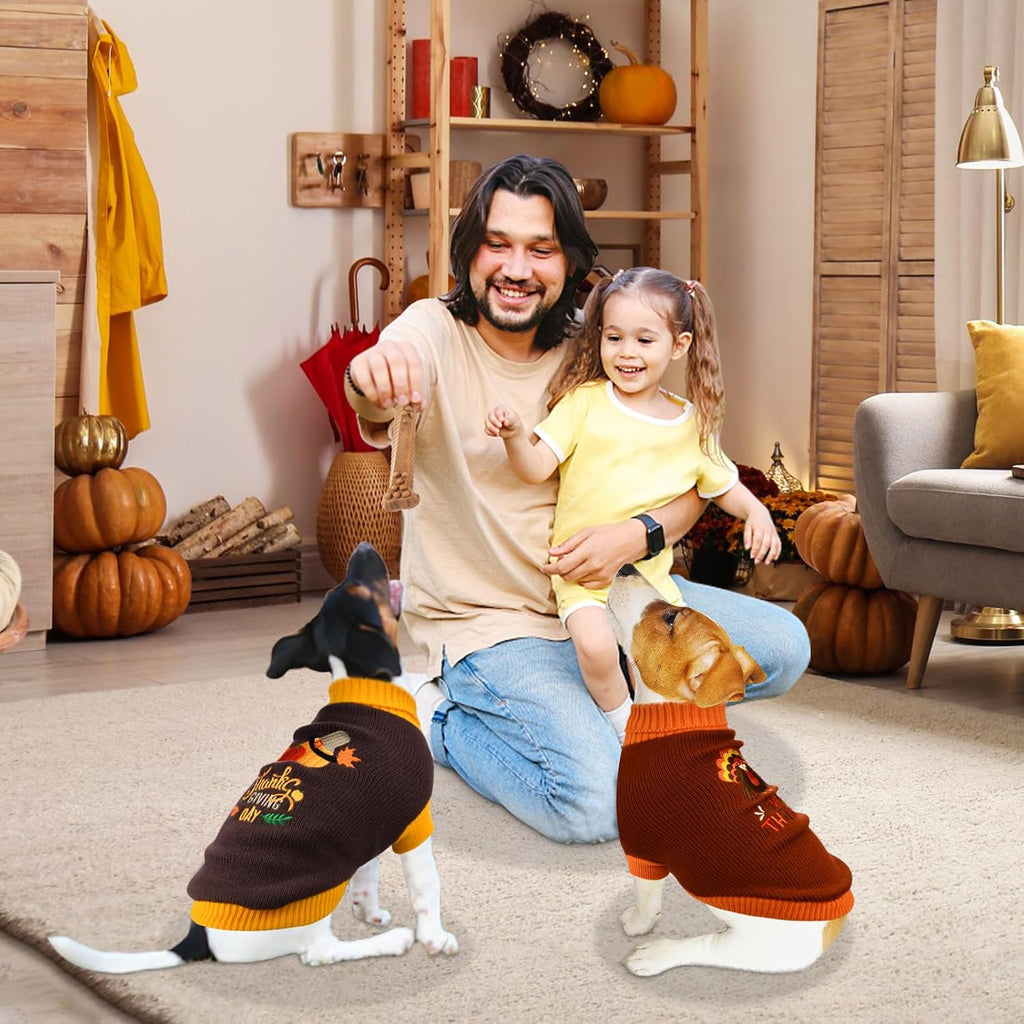 2Pcs Dog Thanksgiving Sweaters Pet Pumpkin Turkey Sweater Thanksgiving Cat Turtleneck Knitwear Shirt Clothes Dog Puppy Turkey Costume Clothes for Small Medium Dogs Cats XL
