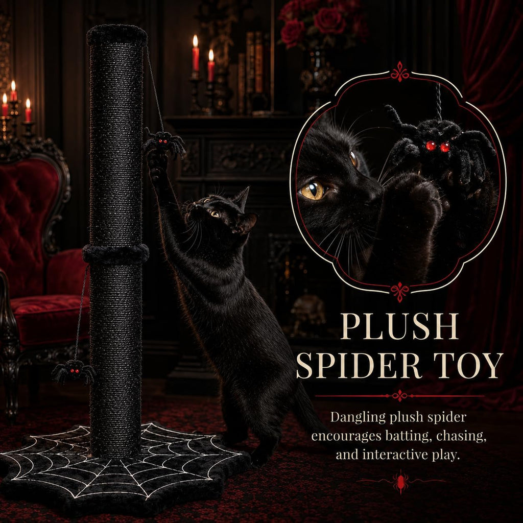 Gothic Cat Scratching Post with Spider Toys for Indoor Cats