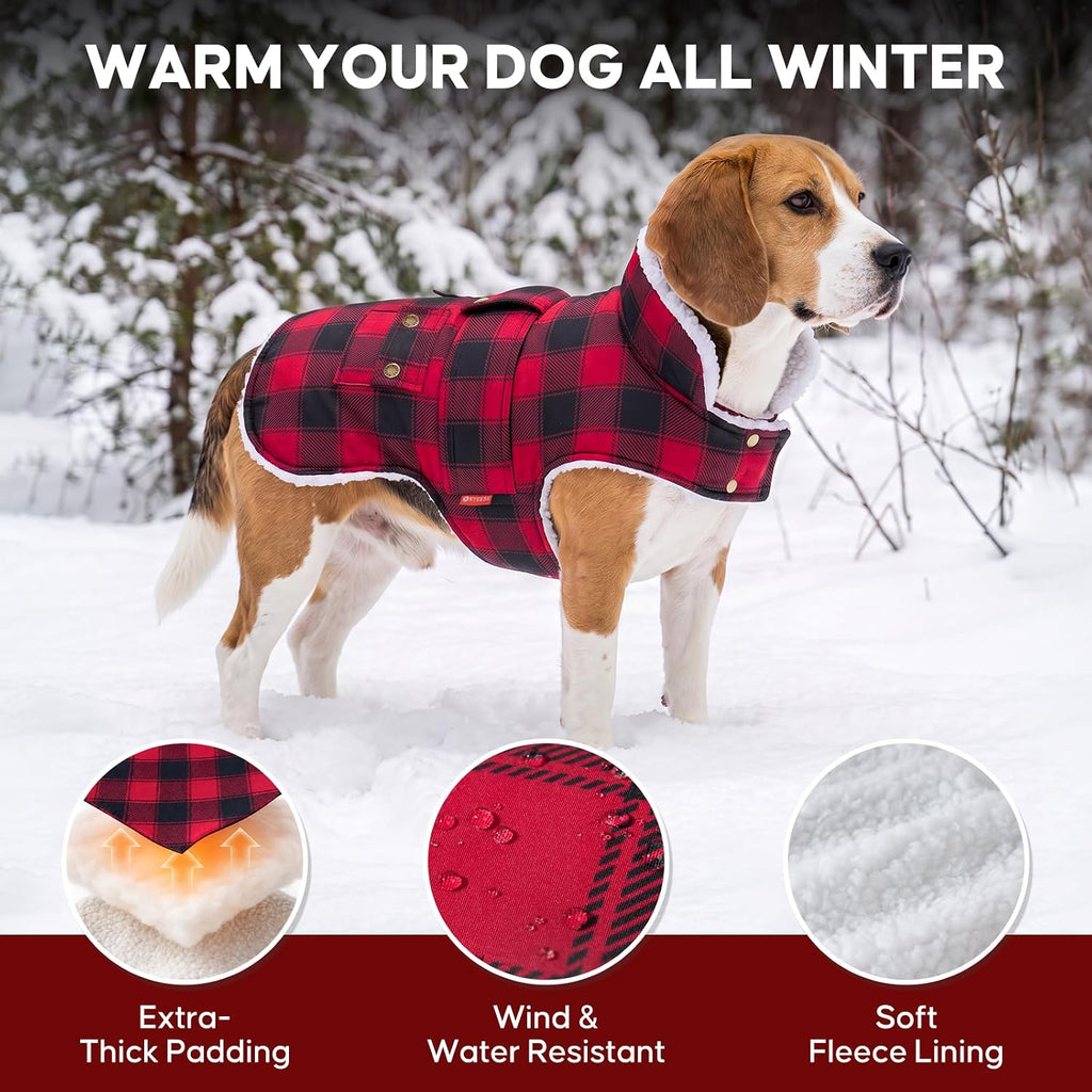 KYEESE Dog Coat Waterproof Dogs Jacket with Fleece Lined Soft Pet Sweater for Cold Weather Windproof Dog Coats for Small Dogs Thick Pets Clothes with Pocket Warm Pet Winter Puffer Coat with Leash Hole