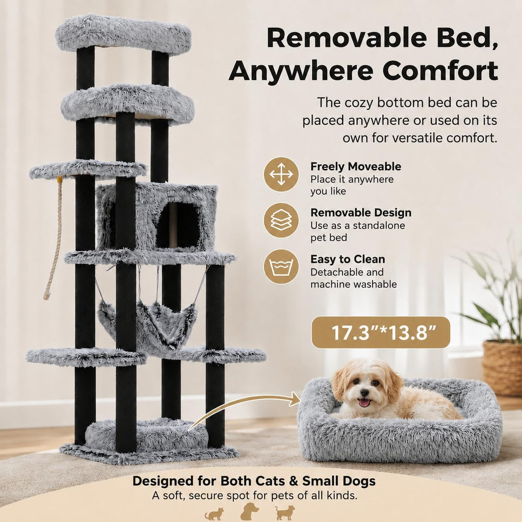 MUTTROS 73in Heavy Duty Cat Tree Tower for Large Cats, Soft Long Plush
