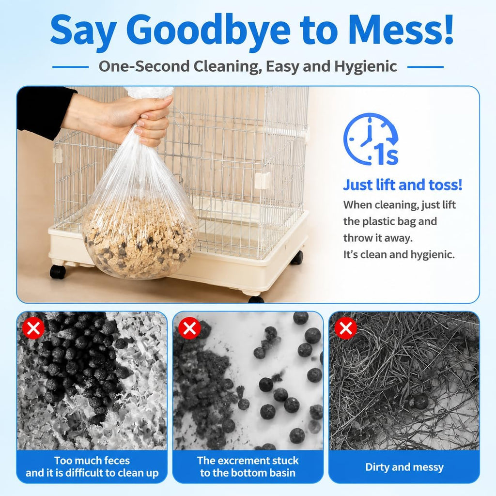50 PCS Disposable Rabbit Cage Liner Bags, Thickened Small Animal Litter Tray Liners with Elastic Edge, 3-Second Quick Cleanup for Bunny, Guinea Pig, Ferret, Chinchilla and Cat, 40-Inch Stretched Size