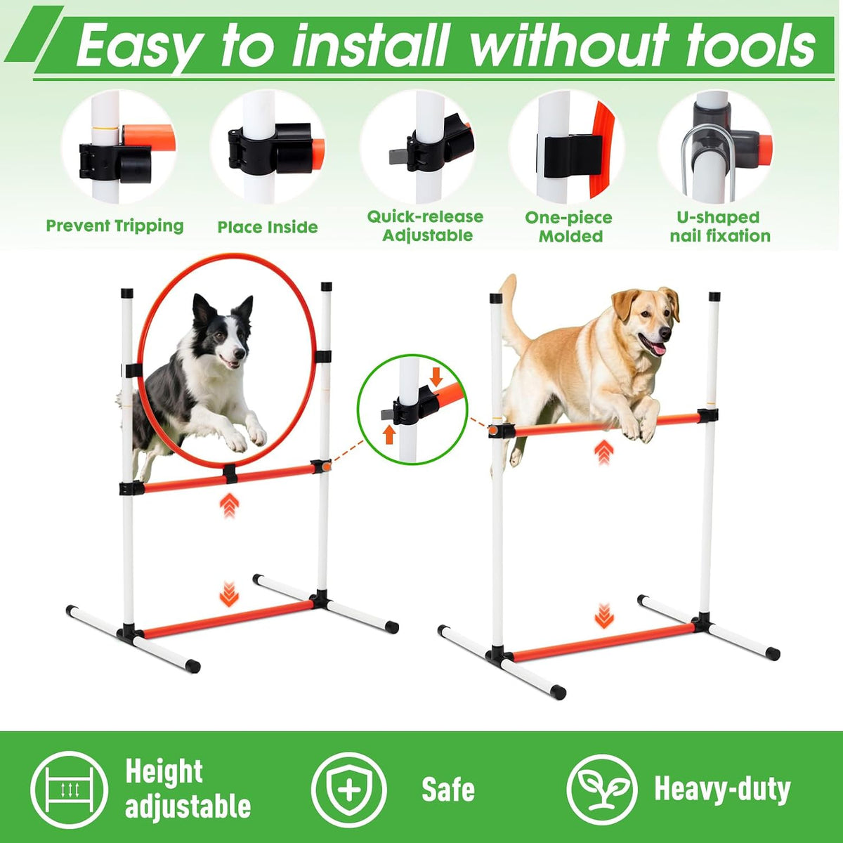 Dog Agility Course Backyard Set, Dog Agility Equipment, Pet obstacle Course Backyard with 6 Dual Mode Weave Poles, 2 Adjustable Hurdle, Jump Ring, Tunnel, Pause Box, Toy Balls and 2 Carrying Bags
