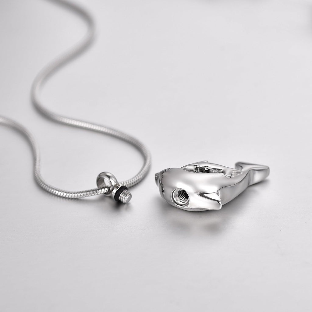 COCO Park Mom & Baby Dolphin Pet Cremation Necklace 316L Steel Memorial Keepsake Urn Pendant Jewelry for Ashes