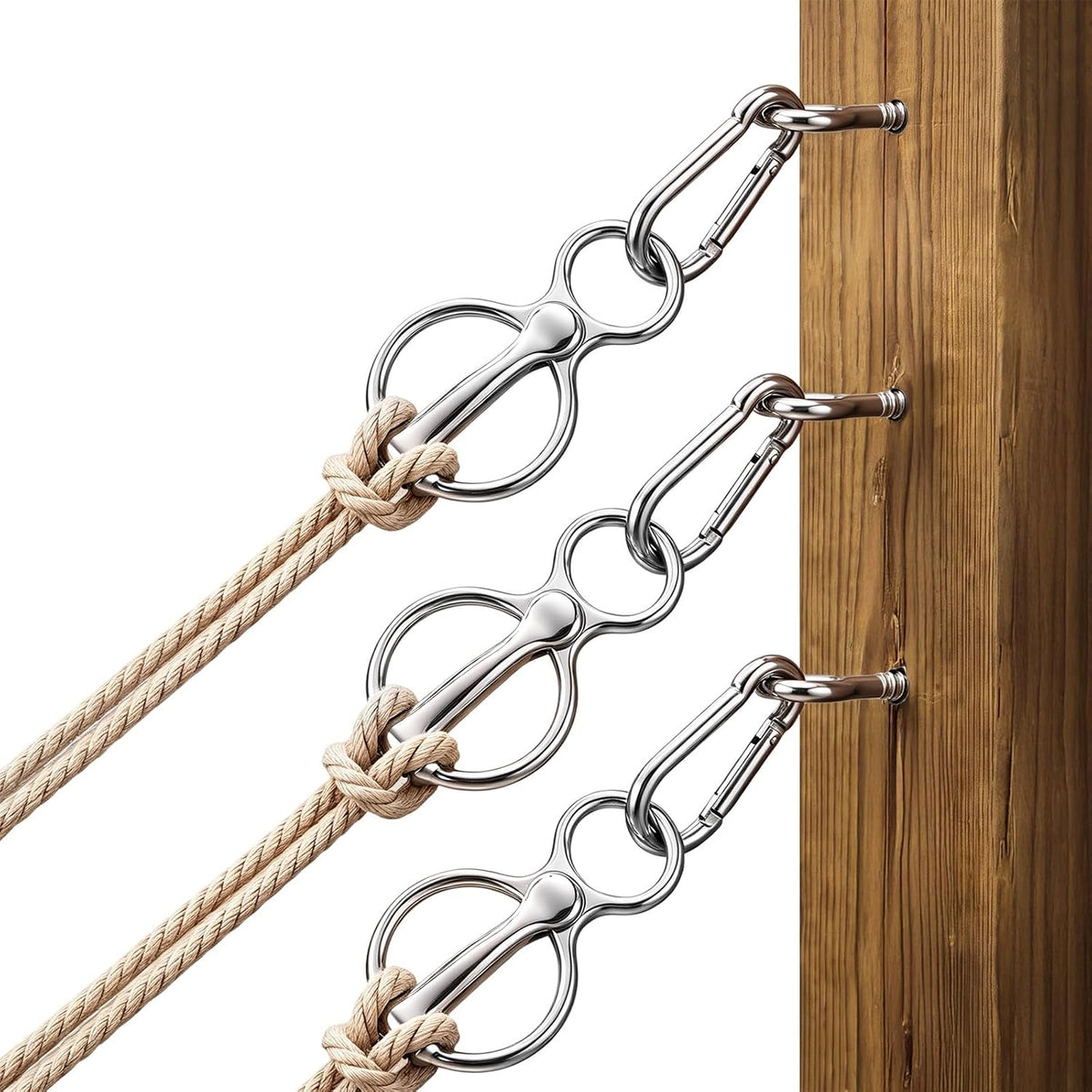 3Pcs Horse Tie Ring, Silver Carbon Steel with Eye Bolt & Swivel Snap Hook