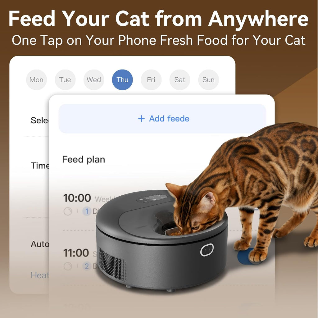 Wet Food Automatic Cat Feeder with Cooling&Heating, 5 Meals, Black