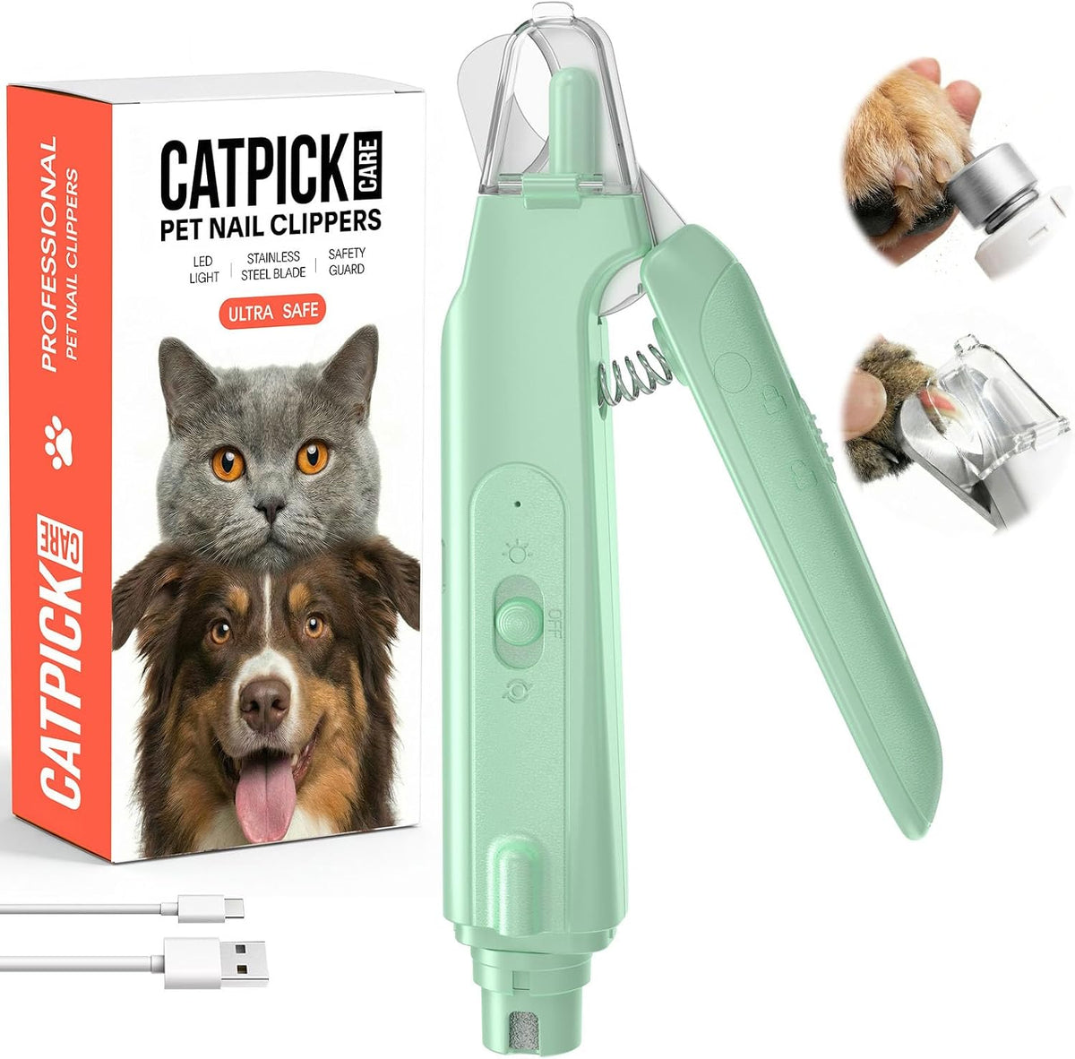 2-in-1 Dog & Cat Nail Clipper with Grinder, LED Light Rechargeable Grooming