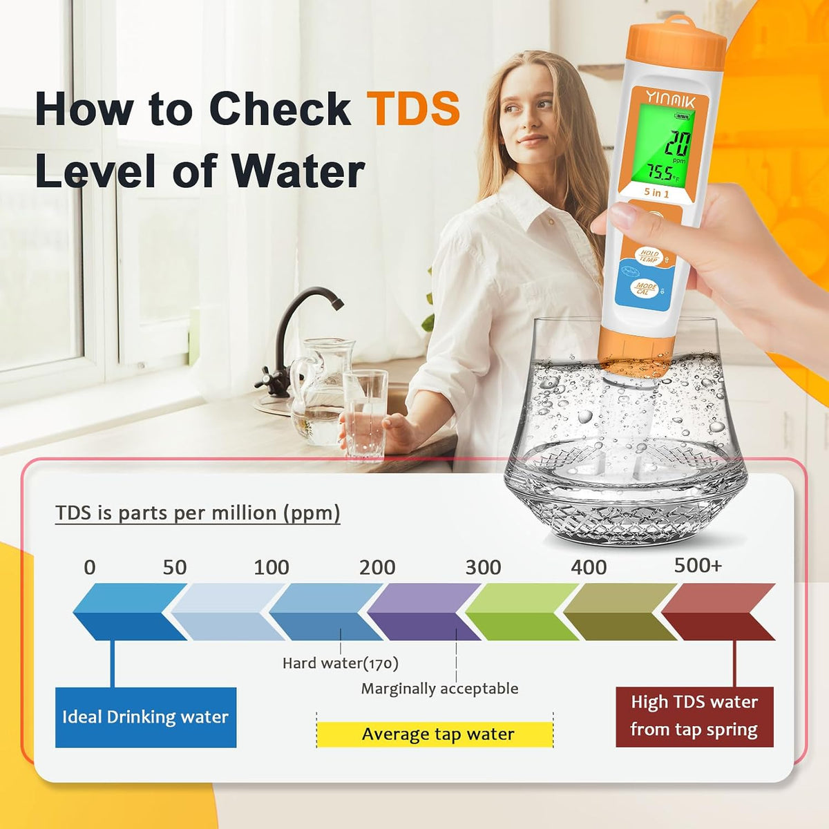 YINMIK Pool Salt Tester New Update 5 in 1 pH TDS EC Salinity Meter