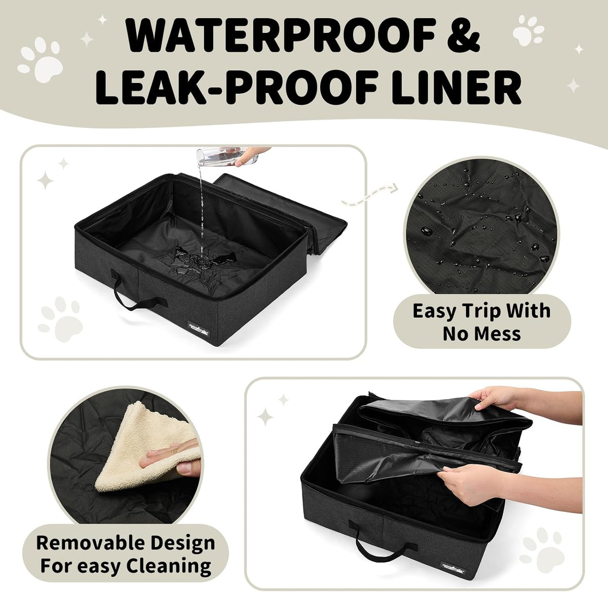 apollo walker Portable Cat Litter Box With Waterproof bag and Lid,Black