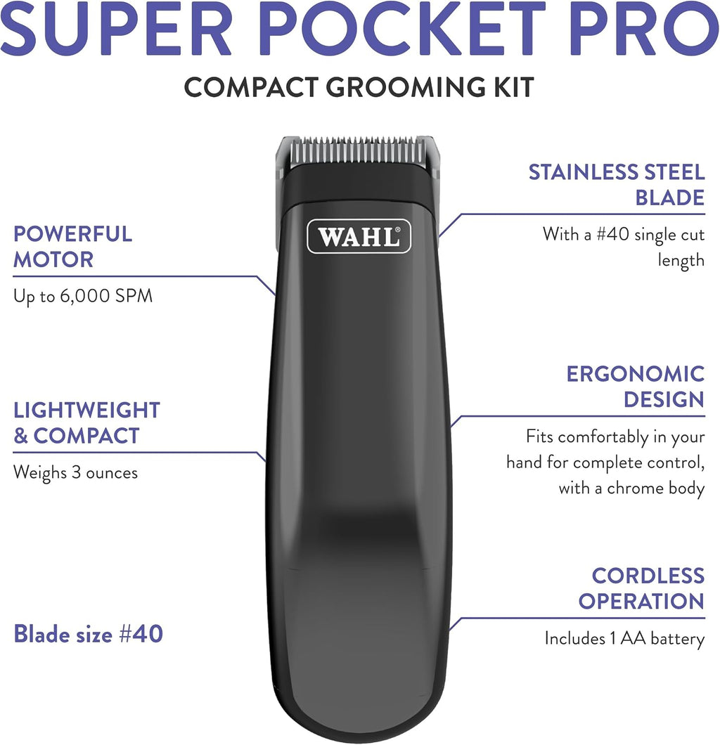 Wahl Professional Animal Super Pocket Pro Trimmer Kit, Black Chrome