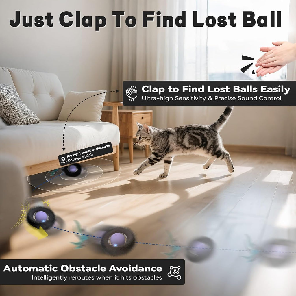 Interactive Cat Toy, Motion Activated Ball & 7 Holes Maze Hide and Seek Mat