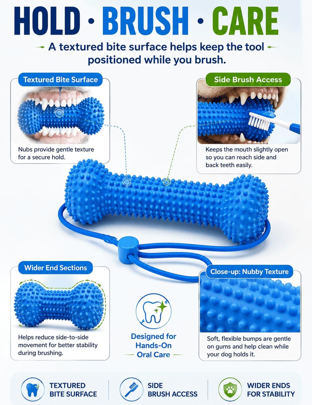 Dual-Action Canine Dental Prop, Bite and Brush Dog Toothbrush Helper with Adjustable Head Strap, Soft Rubber Dog Mouth Opener for Small, Medium and Large Dogs，2