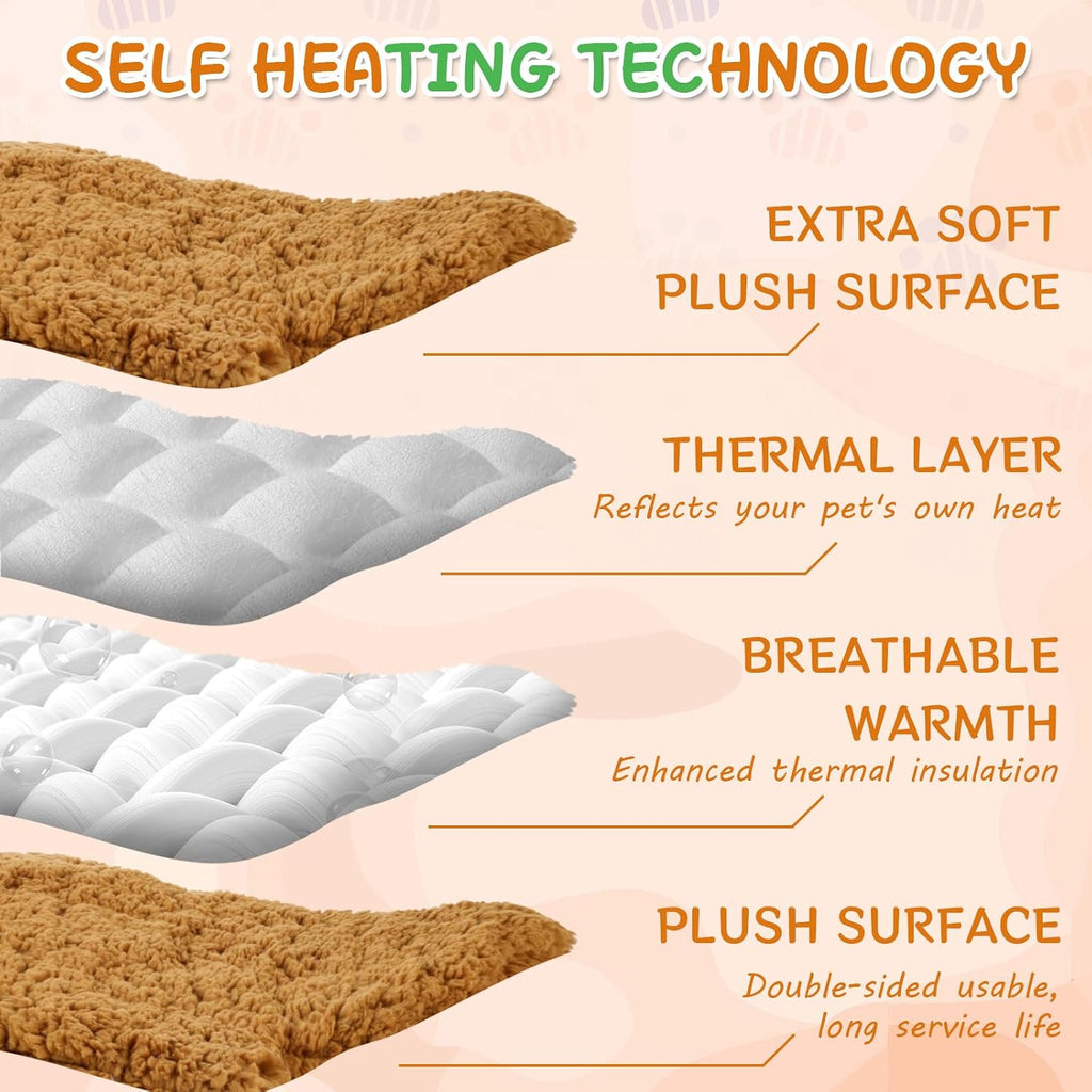 3Pack Self Warming Pet Bed Leaf Pad, Orange, Small-16 x20