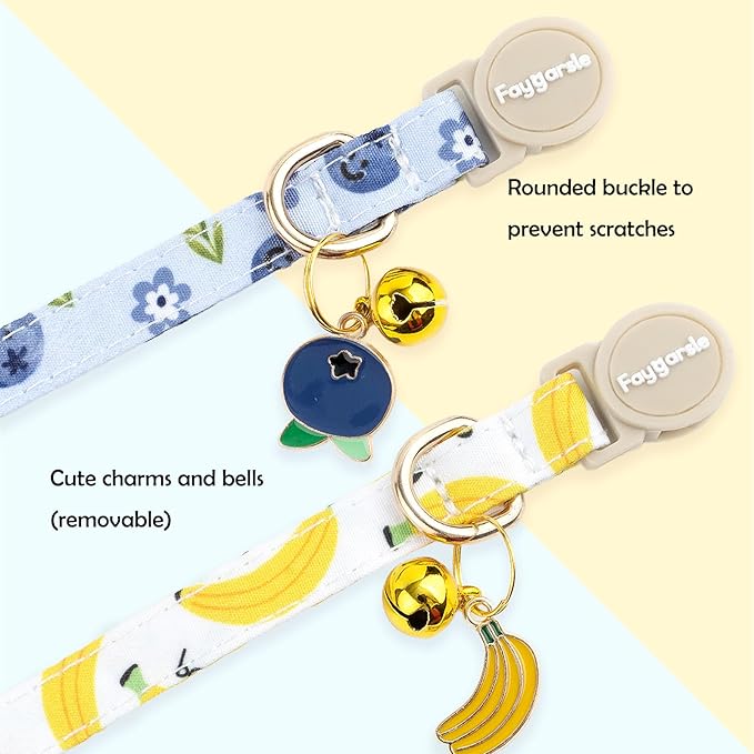 Faygarsle 2 Pack Blueberry Banana Pattern Cat Collars Breakaway Safety Collar - Image 6