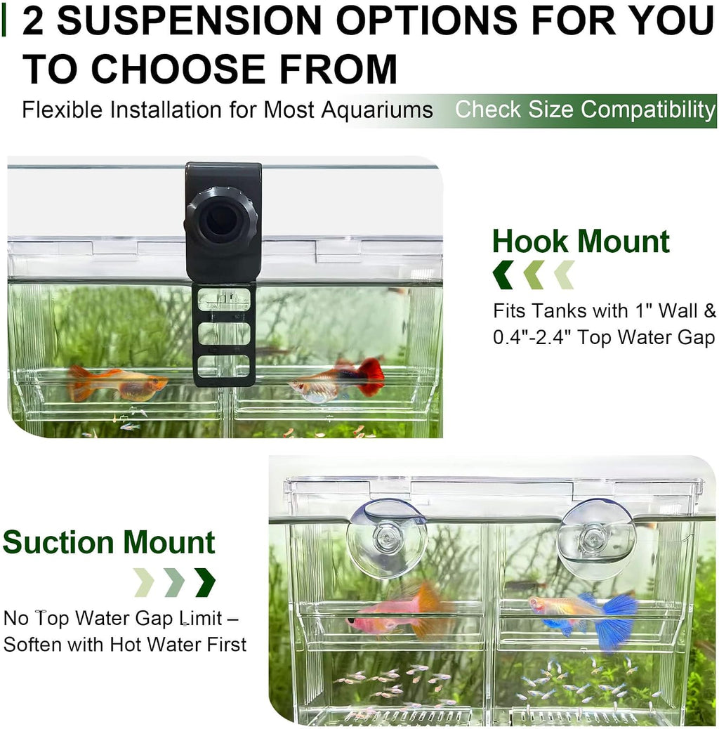 Triple-Chamber Fish Breeder Box for Fish Tank, Guppy Fry Nursery