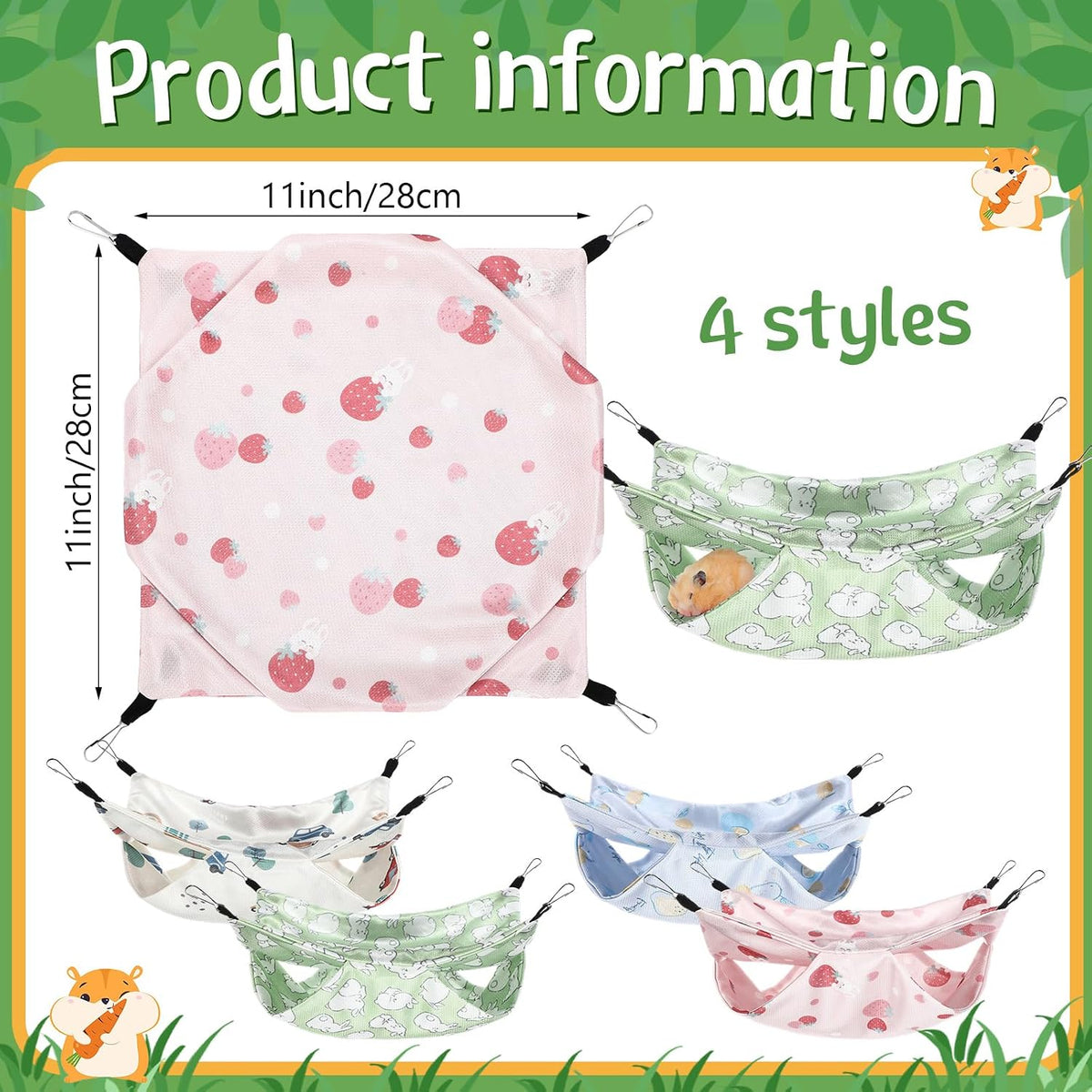 Nuogo 4 Pcs Guinea Pig Rat Hammock for Cage, Pale Color, Summer