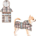KOOLTAIL Dog Raincoat Hooded Slicker Poncho with Leash Hole, Raincoat for Small Medium Dogs, Waterproof Doggie Rain Jacket with Reflective Strip, Adjustable Breathable Plaid Puppy Rainwear-Beige XS