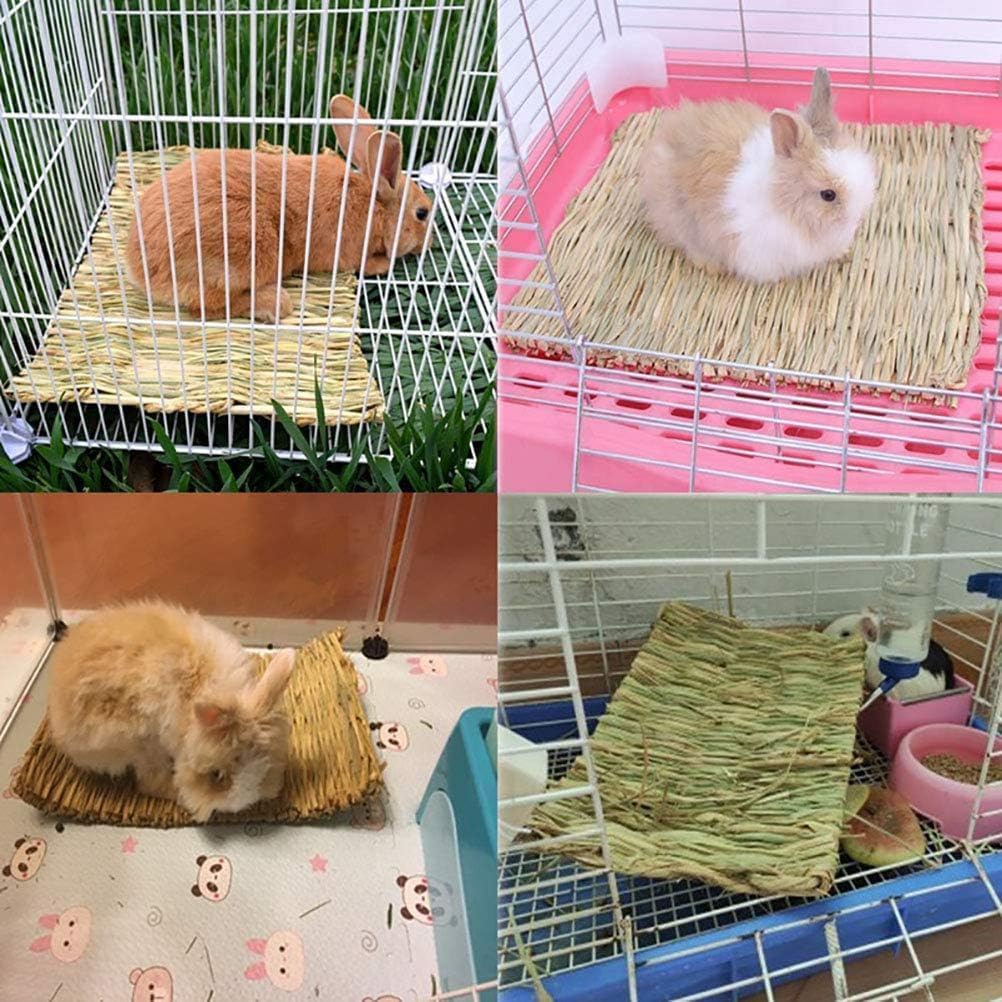 kathson 5PCS Rabbits Grass Mat Natural Woven Bunny Bedding Mats Chew Toy