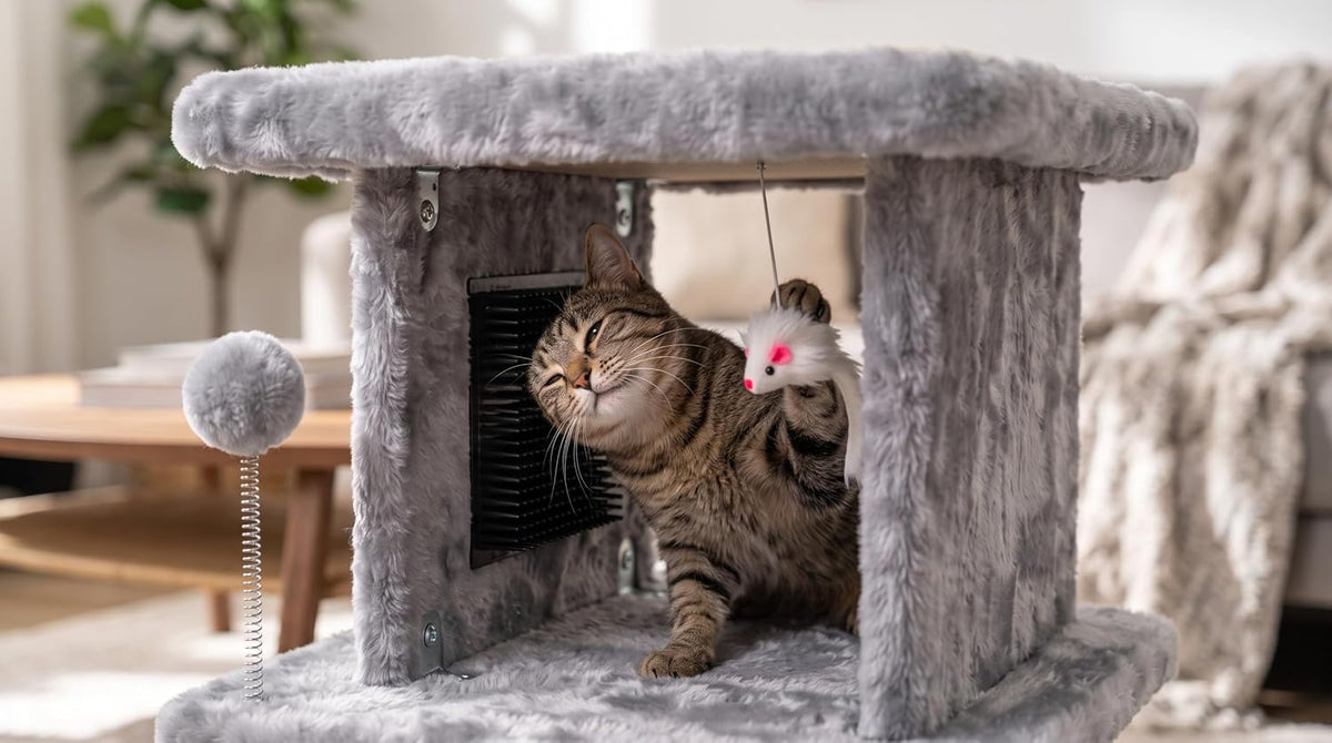 Large Cat Bed with Scratching Post and Combing Board, Sturdy and Durable, Ideal for Small Breeds