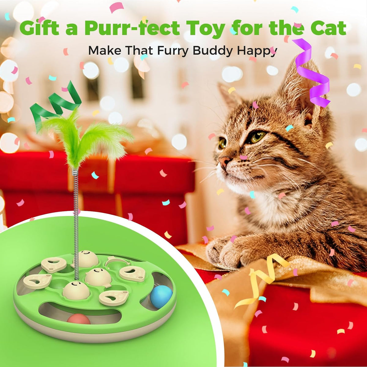 Cat Puzzle Feeder Toy, 3 in 1 Interactive Slow Feeder for Cats, Green