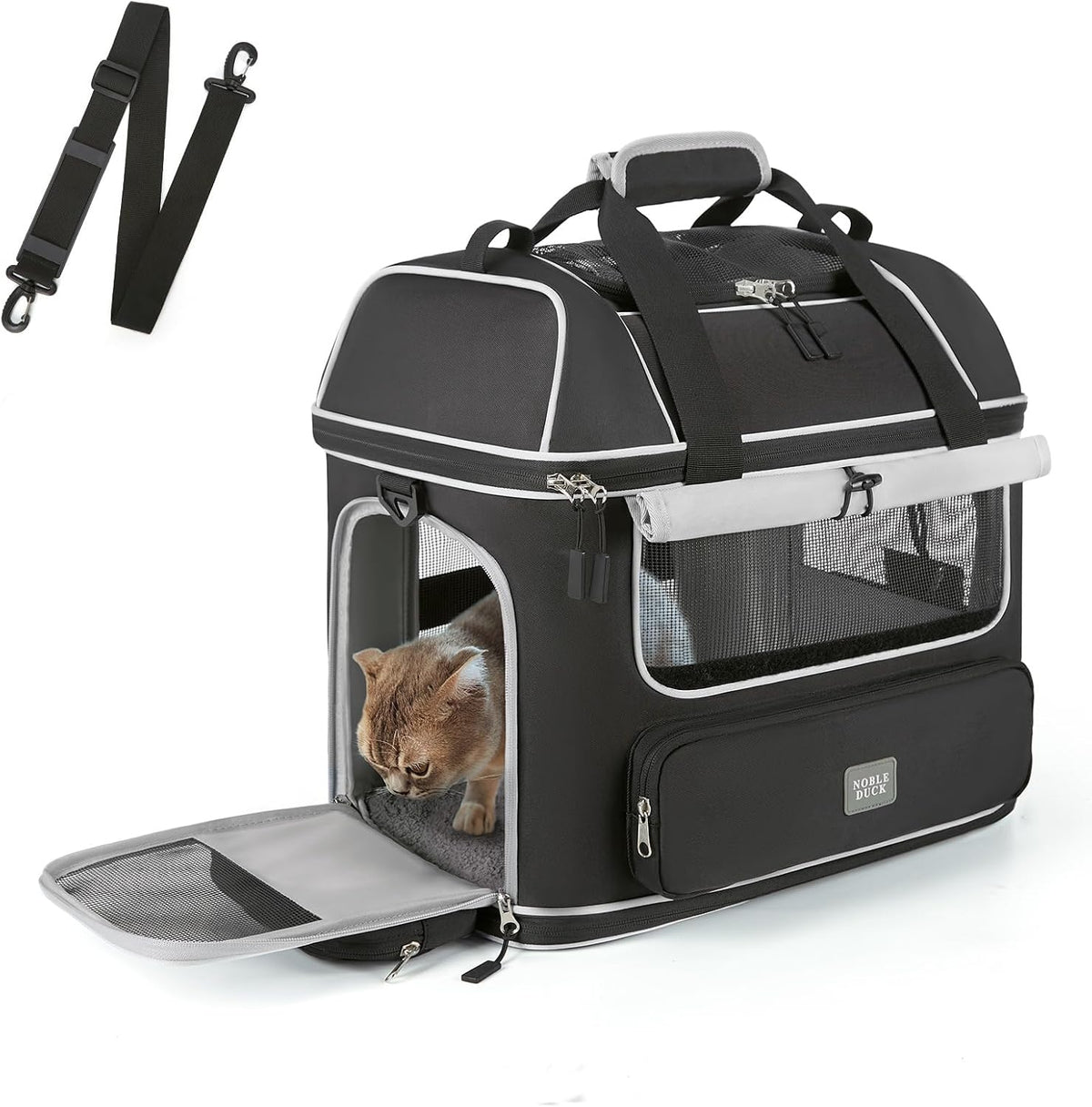 Expandable Pet Carrier: NOBLE DUCK Soft-Sided Cat Dog Carrier 17x11.8X(11.6+4.3) Inches Small Medium Cats Dogs Portable Travel Carrier Up to 25 Lbs Black