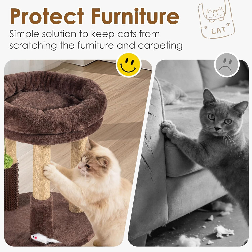 21" Cat Scratching Post with Tower Soft Bed, Heavy-Duty Wood Base