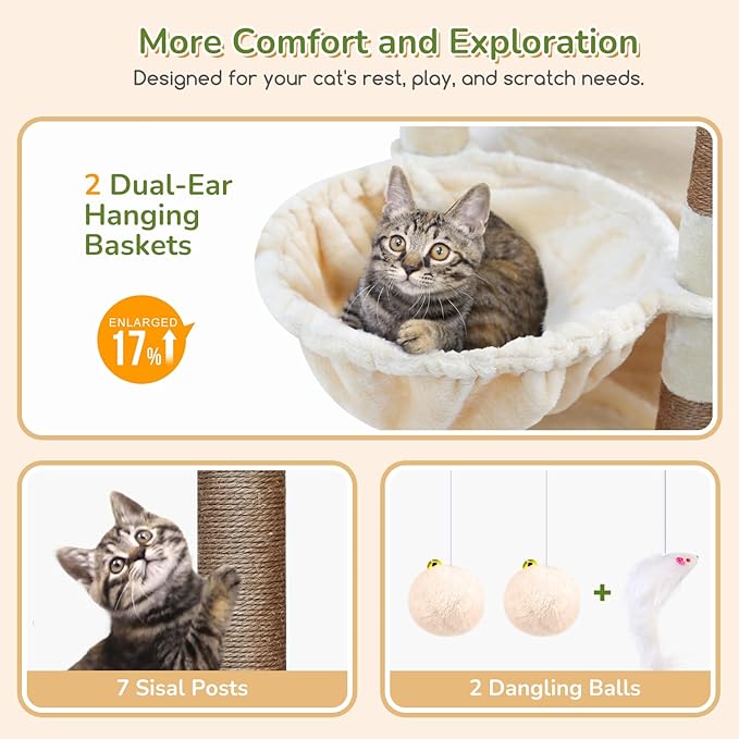 Globlazer Heavy Duty Cat Tree, 74in Sturdy Cat Tower - Image 2