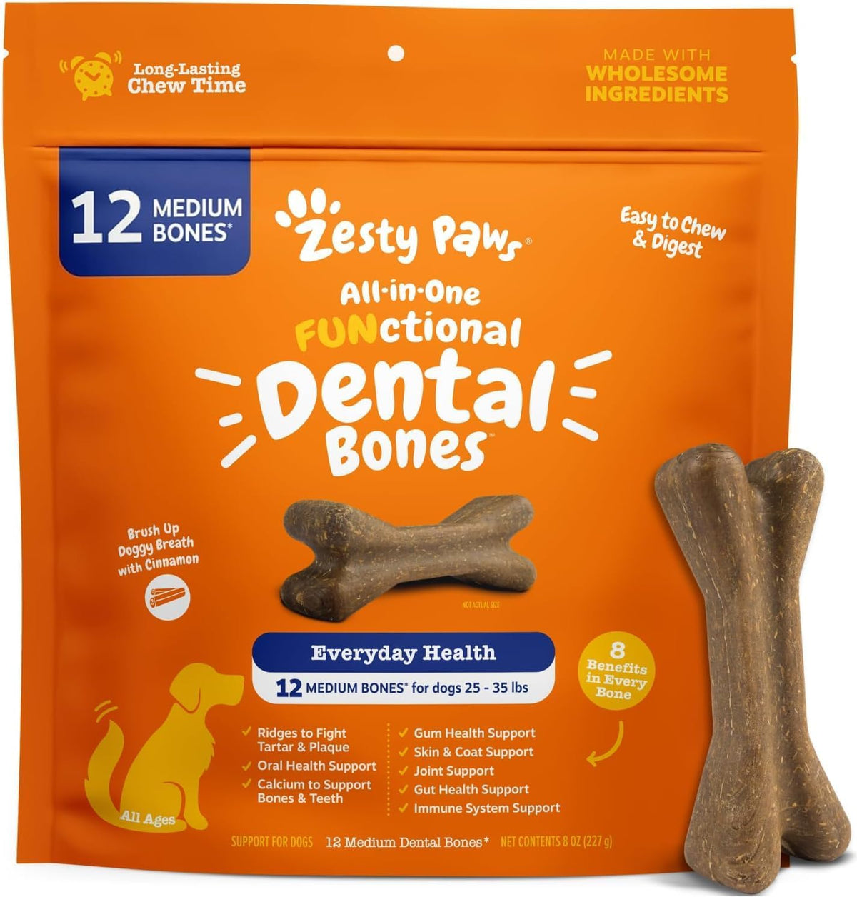 Zesty Paws Functional Dental Bones for Small Dogs - Plaque & Tartar Control - Supports Gut, Skin, Coat, Hip, Joint & Immunity