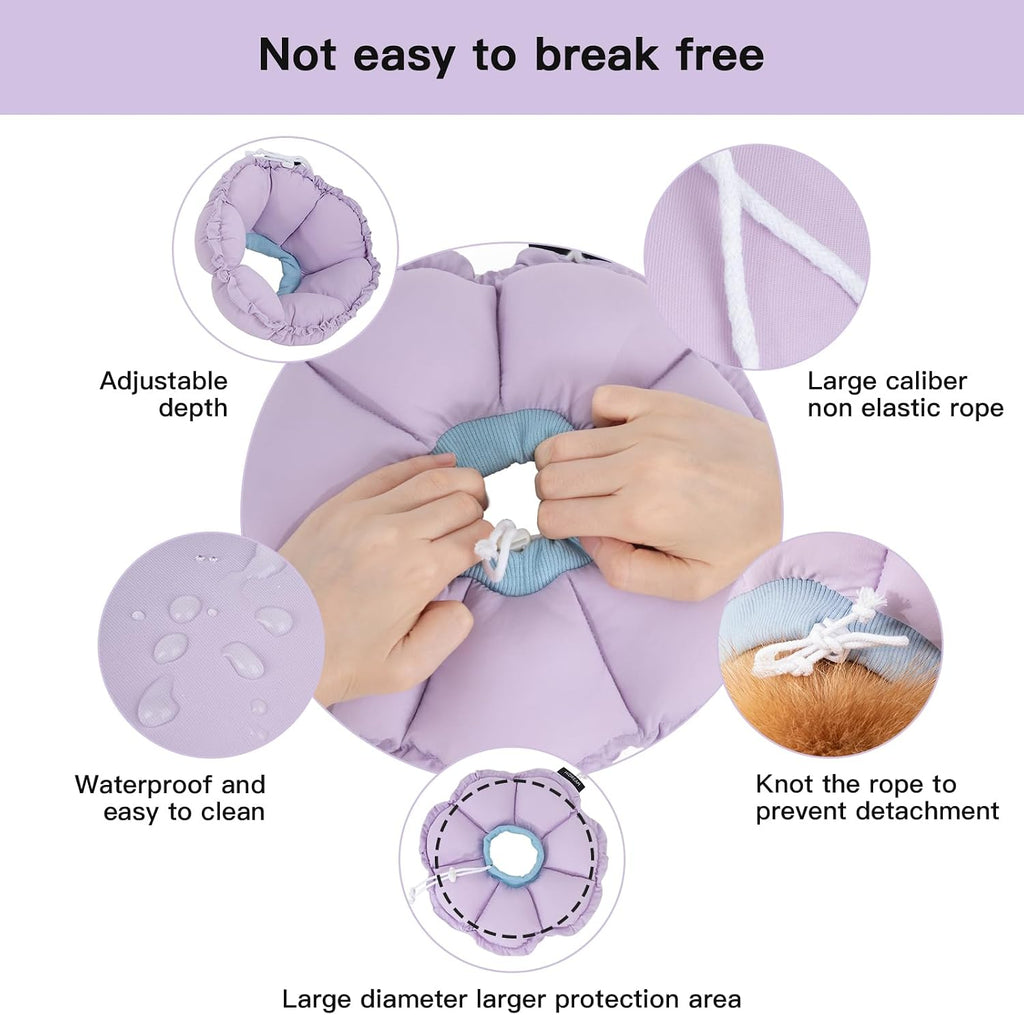 H HIDREAM Soft Dog Cones for Medium Dogs,Cute Adjustable Cone for Dogs to Stop Licking,Dog Recovery Collars & Cones that can Protect Head and Foot Wounds，Purple Flower All-Season Style