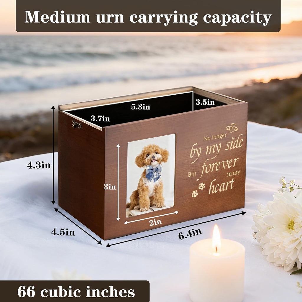 Pet Urns for Dogs or Cats Ashes with Photo Frame, Wooden Memory Box for Keepsakes with Black Flannel as Lining, Pet Memorial Gifts for Dogs (Brown Medium)