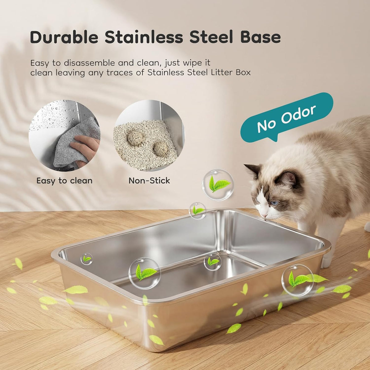 OLIXIS Extra Large Stainless Steel Litter Box with Lid, Easy Cleaning