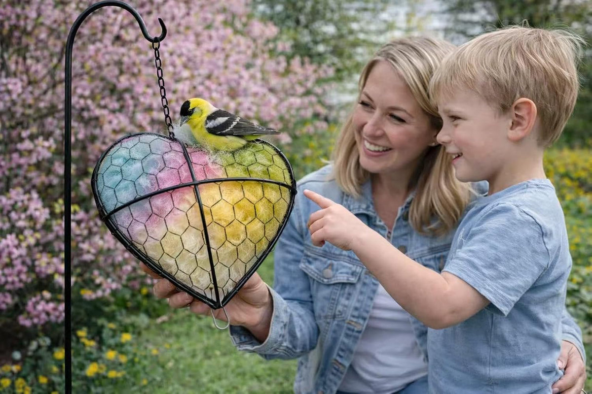 Handmade Alpaca Fiber Bird Nesting Heart,Hummingbird Houses Art Bird nest Box &Wild Birds nest Material Holder Outdoor Garden,Gift for Bird Lovers(1PCS)